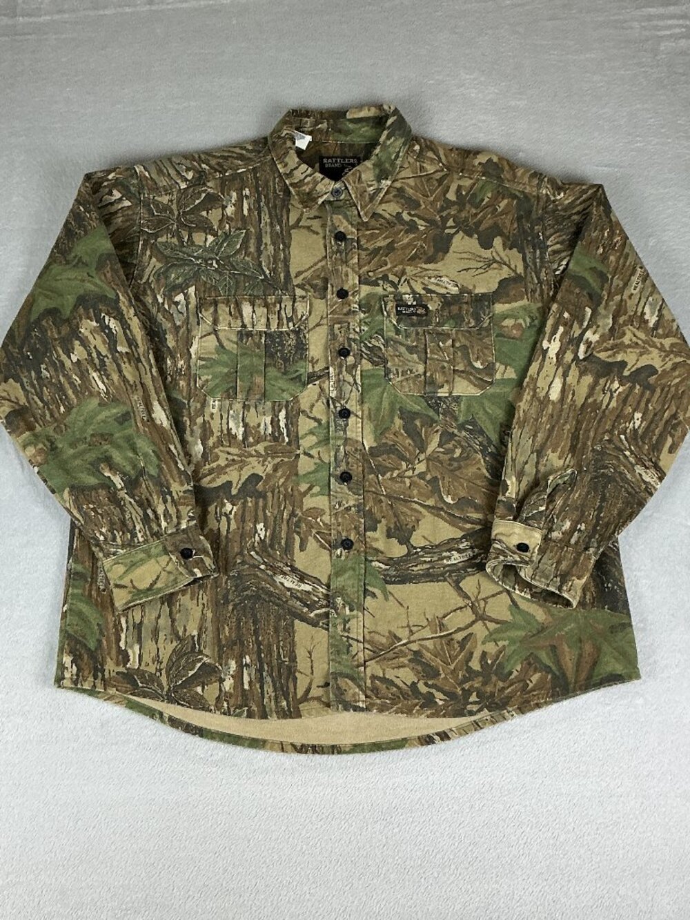 Vintage Rattlers Brand Men's Camo Shirt XL Button up Hunting Outdoor USA 90s.